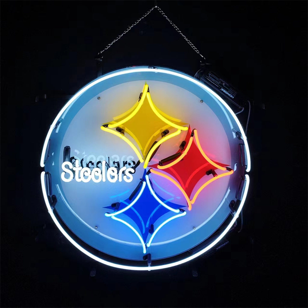 Pittsburgh Steelers Football Logo Neon Sign - 19" x 19" Real Glass Tube with Acrylic Backing and Metal Grid