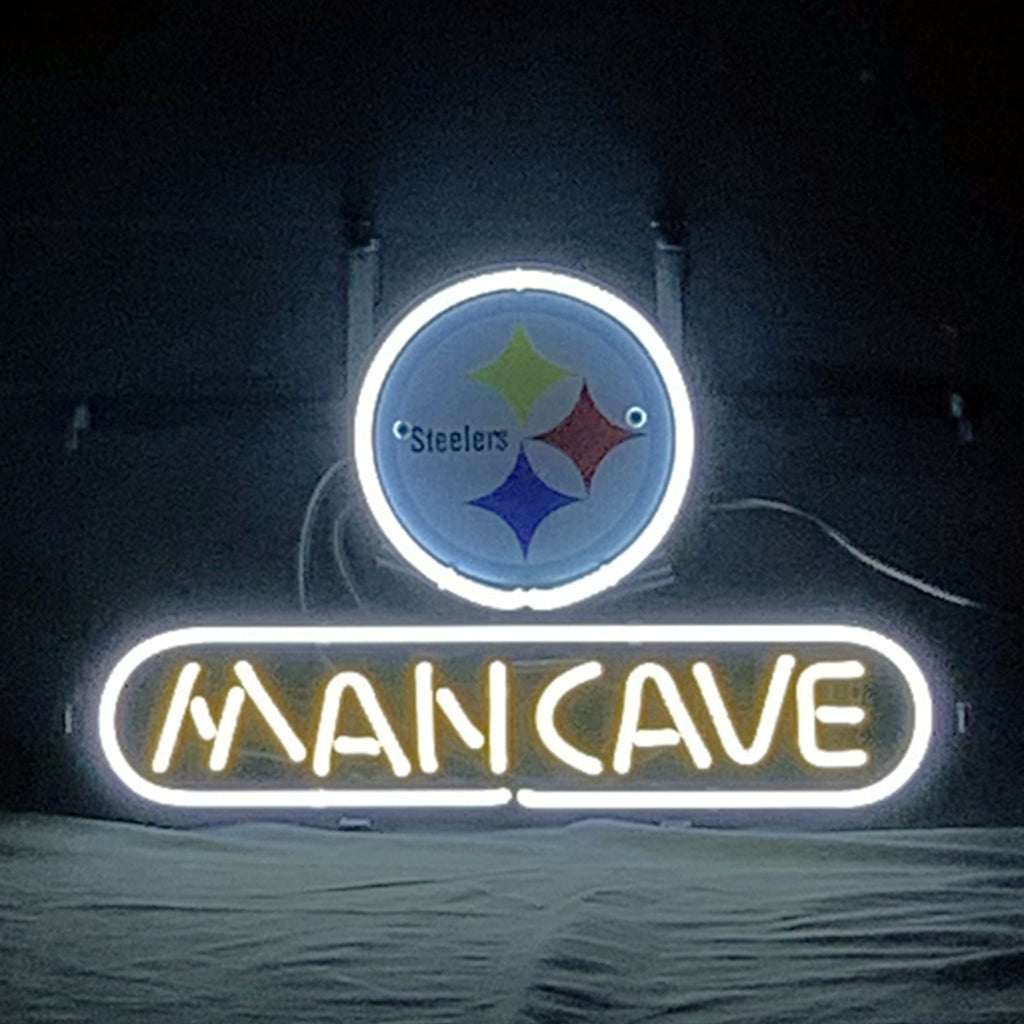 Pittsburgh Steelers Football Man Cave Neon Sign, 14" x 8" Backing Size with Real Glass Tubes and Metal Grid