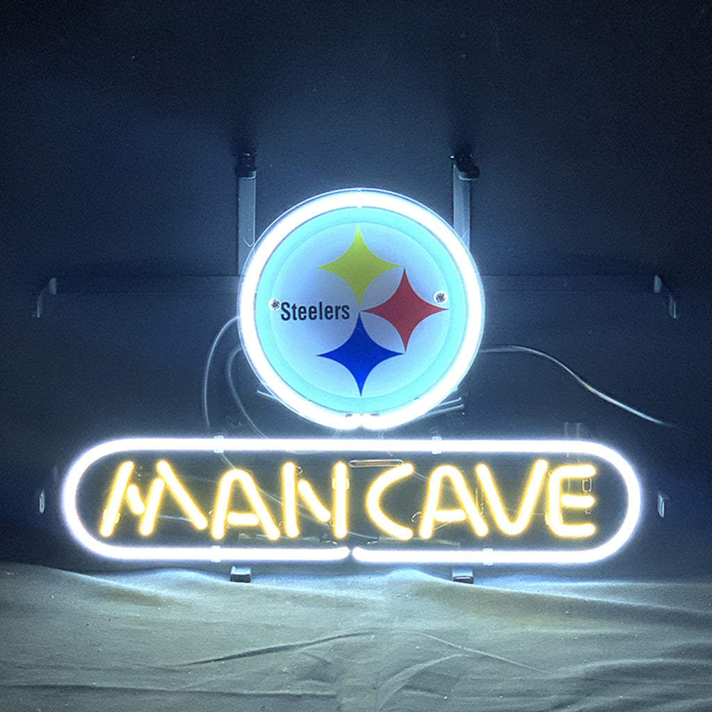 Pittsburgh Steelers Football Man Cave Neon Sign, 14" x 8" Backing Size with Real Glass Tubes and Metal Grid