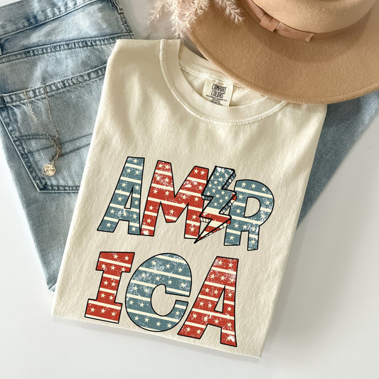 Retro American Flag Patriotic Fourth Of July Vintage Heritage Americana Pride Comfort Colors Tee