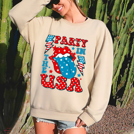 Retro Party In The USA Tongue 4th Of July Vintage Patriotic Graphic Edition Sweatshirt