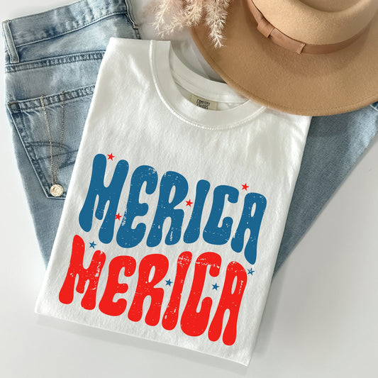 Retro 'Merica America Red White Blue Patriotic USA Pride Vintage Style Comfort Colors Tee