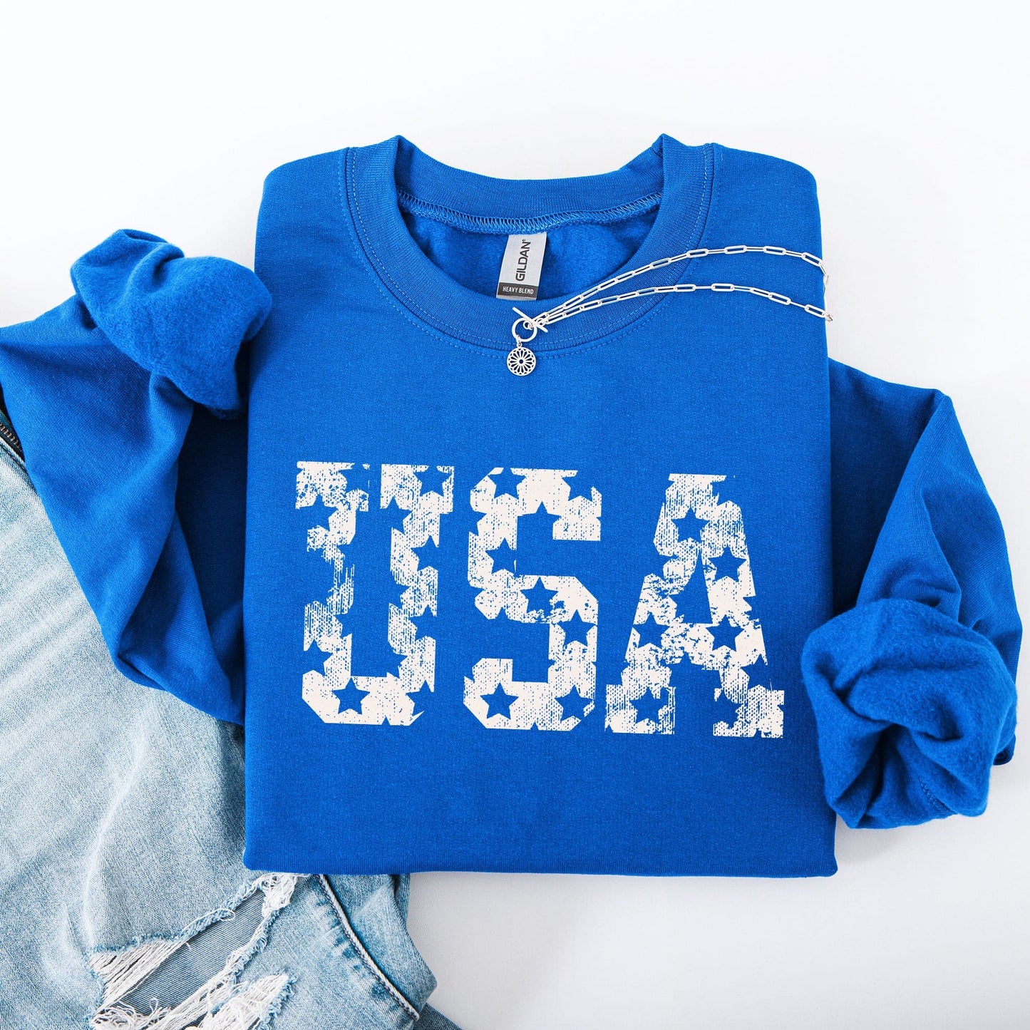 Retro USA Stars Patriotic America 4th Of July American Flag Design Graphic Sweatshirt