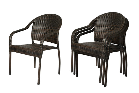 Rhodos Cafe Stacking Chairs in Mocha All-Weather Wicker - Set of 4