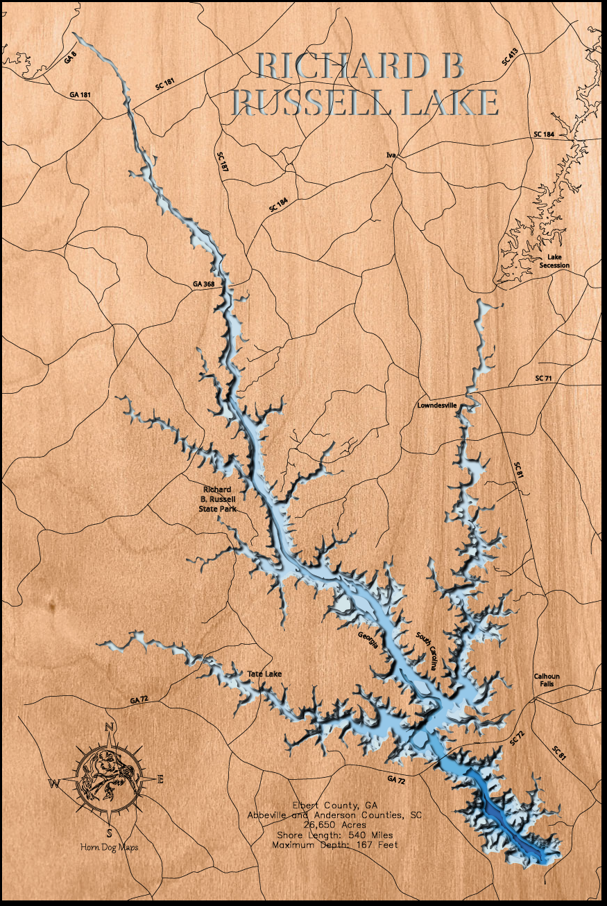 Richard B Russell Lake in Elbert County, GA, Abbeville nd Anderson Counties, South Carolina