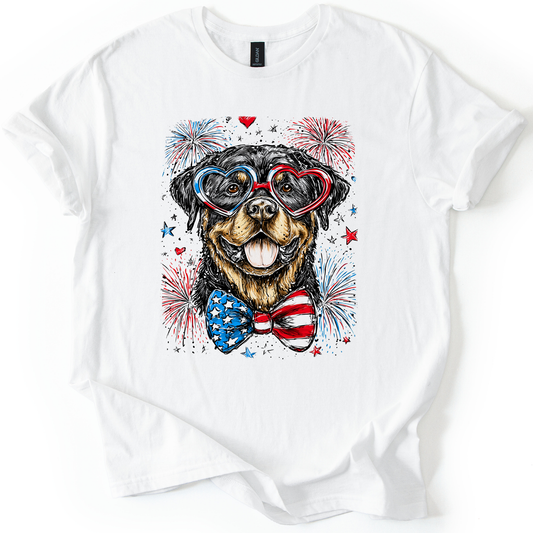 Rottweiler Patriotic Dog USA Pride Fourth Of July Loyal Companion Patriotism Signature For Pet Lovers Graphic Tee
