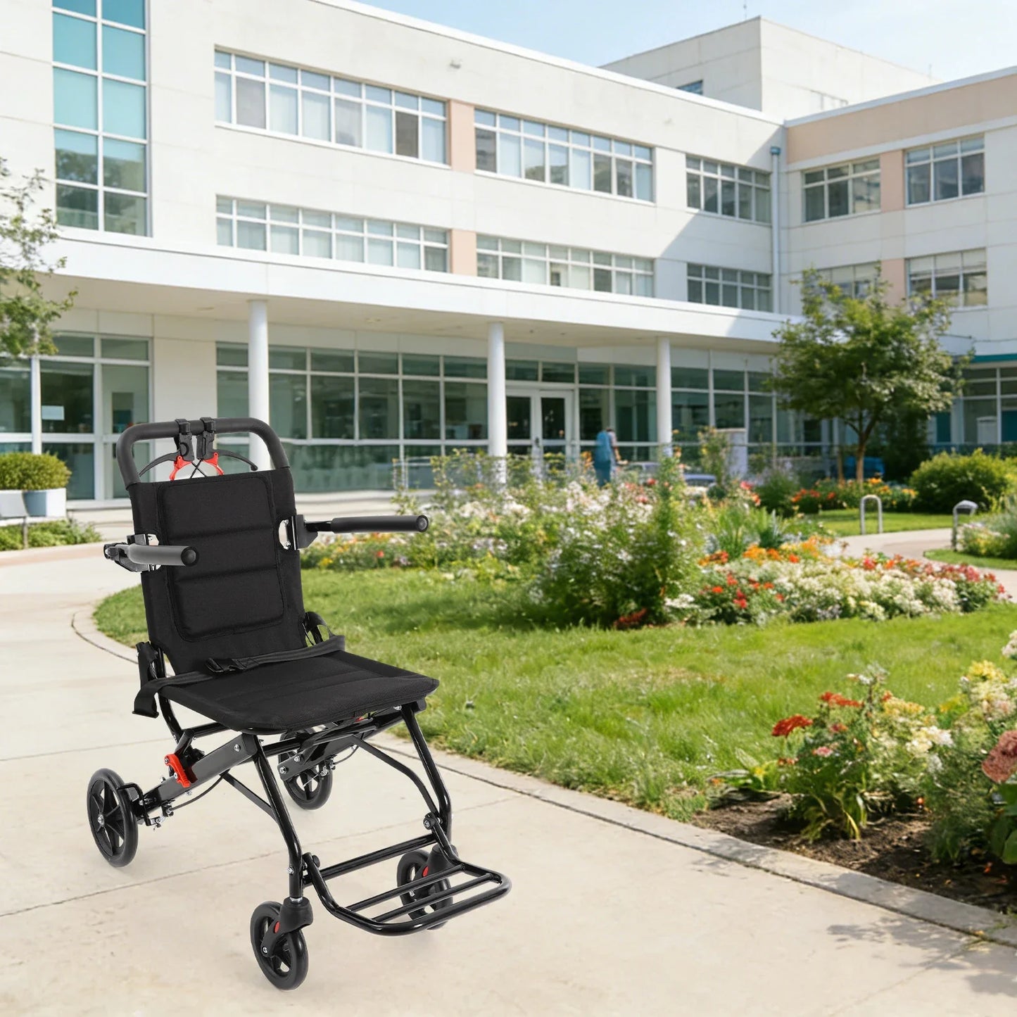Foldable Transport Wheelchair With Handbrake For Adults Portable Mobility Chair