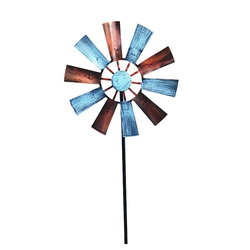 367A Wrought Iron Rotating Windmill Metal Wind Spinner Landscape Ornament for Outdoor Courtyard Yard Lawn Pinwheel Decor