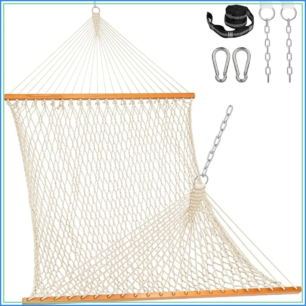 Outdoor Rope Hammock With Spreader Bar And Durable Straps