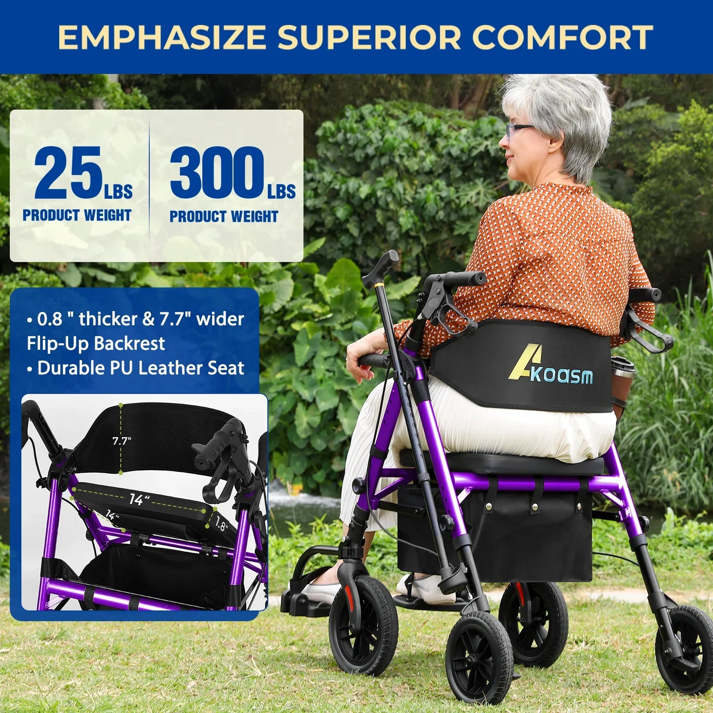 Rolling Walker Wheelchair Combo With Adjustable Seat And Handle