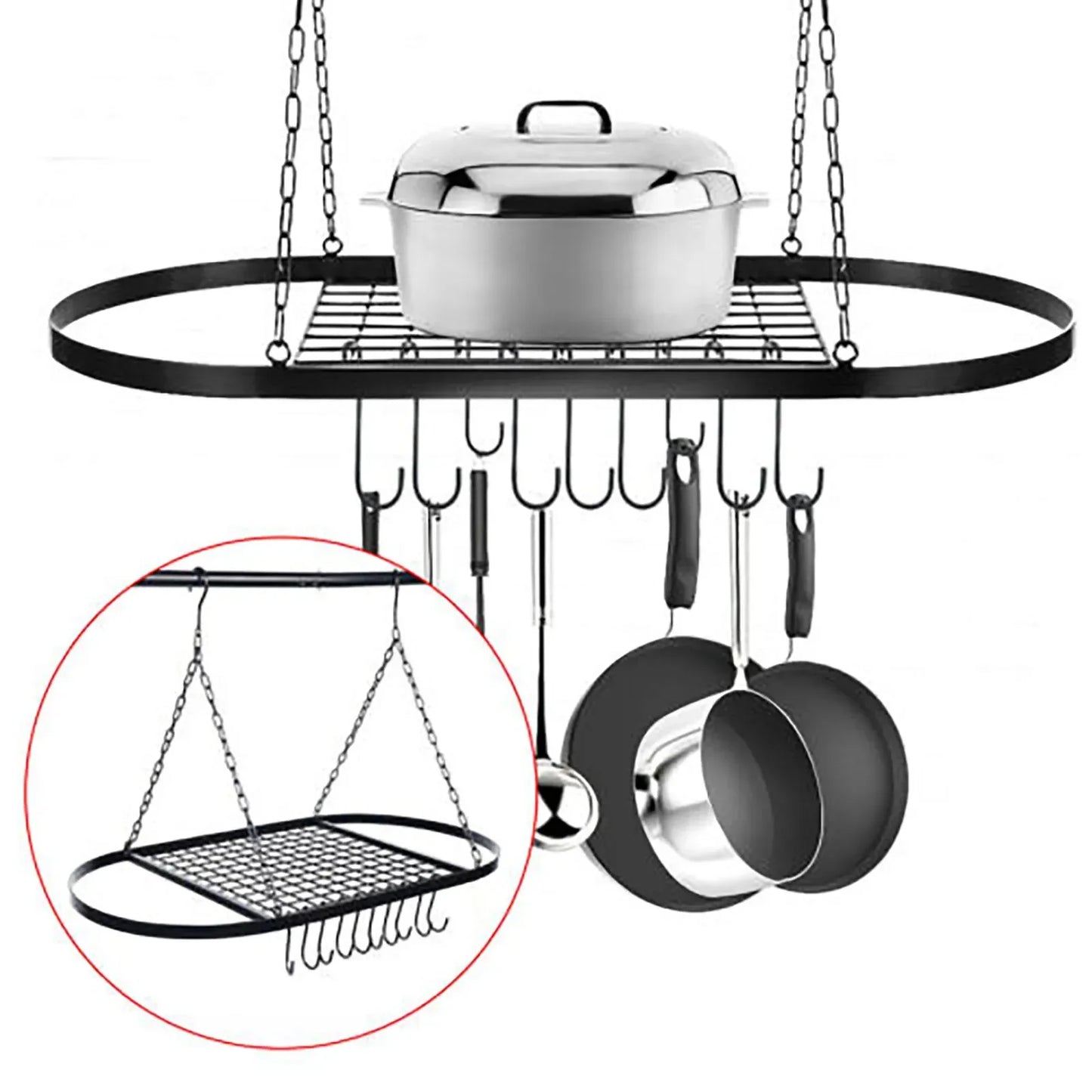 Iron Kitchen Wall Mounted Pot And Pan Rack With Hooks