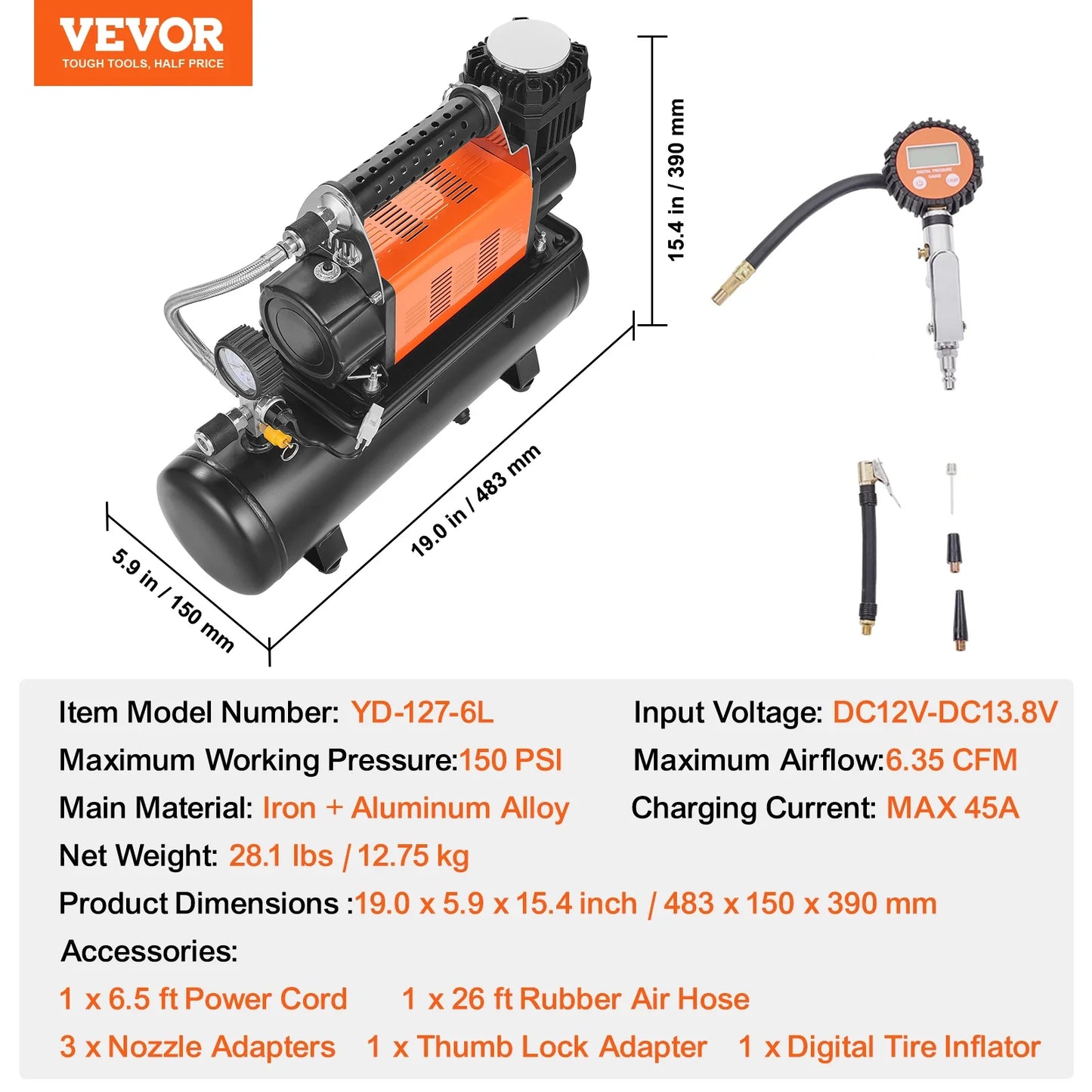 SucceBuy 12V Heavy Duty Air Compressor With Digital Pressure Gauge