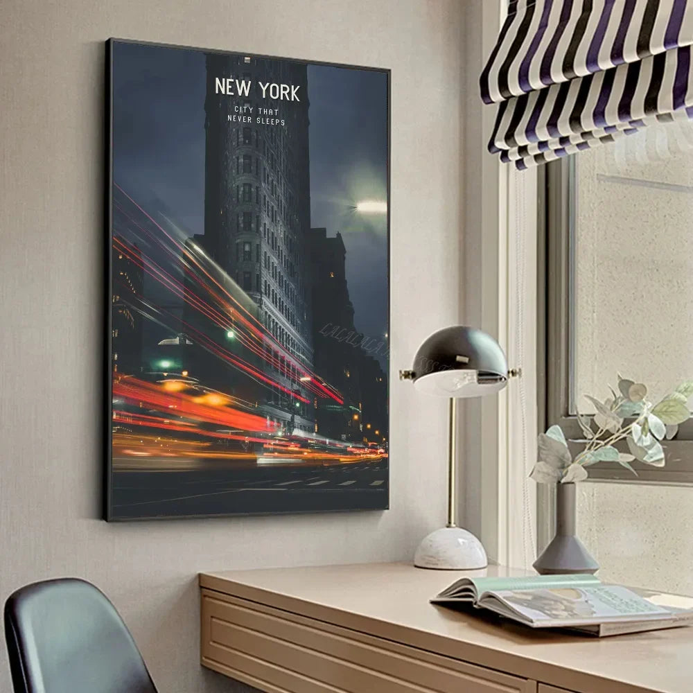 Modern New York City Manhattan Night View Lanscape Art Poste Poster HD Posters Home Room Bar Cafe Decor Art Wall Painting