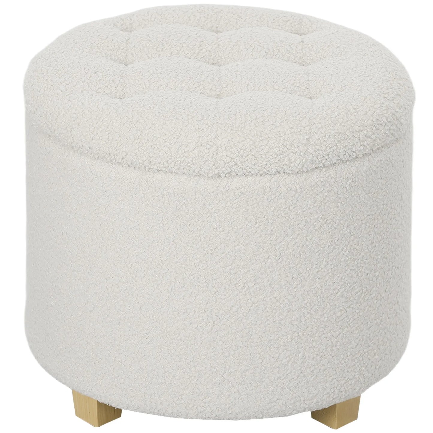 Round Ottoman With Storage Foam Cushioned Wood Legs