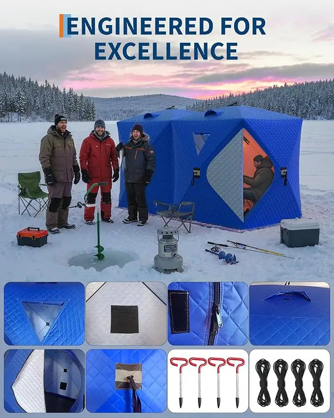Insulated Pop Up Ice Fishing Tent Hub Style Windproof Shanty