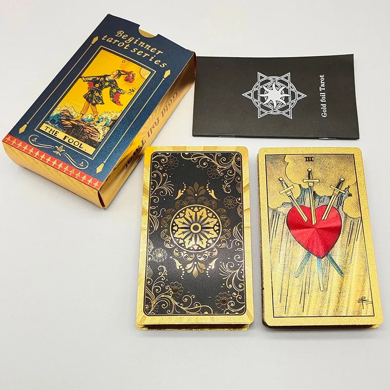 The New Knight Laser Gold Foil Tarot Board Game Set Hot Stamping Luxury PVC Waterproof Wear-resistant Divination Cards