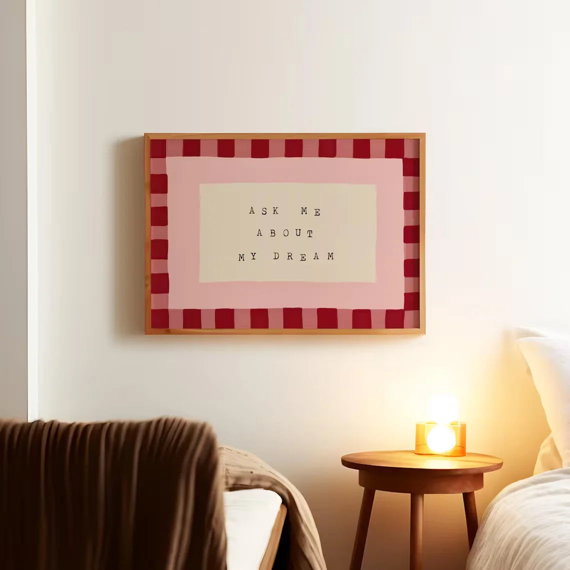 Retro Bedroom Wall Art, Checkered Wall Art, Mid Century Bedroom Print, Bedroom Prints, Ask Me About My Dream Print, Wall Art For