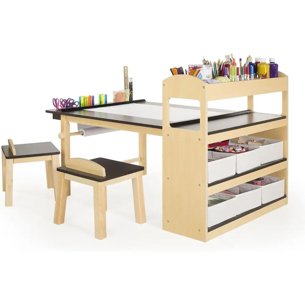 Children's Art Table And Chairs Set With Storage Paper Roll