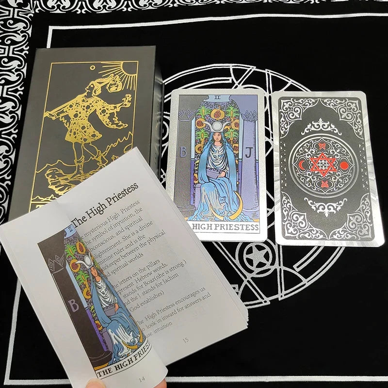 Fantastic 80 Pieces Silver foil Tarot Cards Waterproof PVC Quality With Flip Box As A Luxury Gift