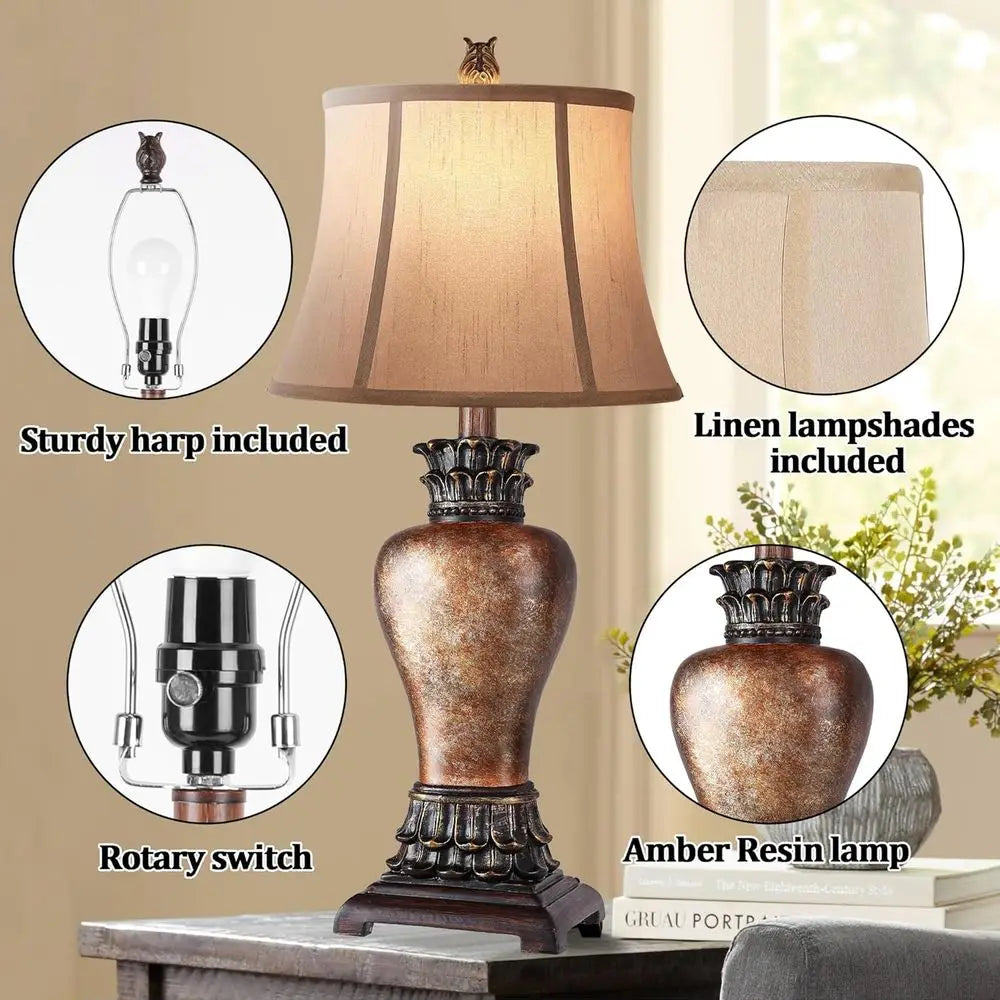 Rustic Tall Armhouse Table Lamps, Dimmable Western Style Living Room