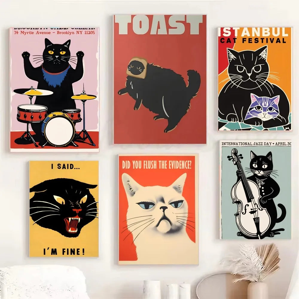 Modern Pop Black Cat Wall Art Poster Poster Paper Print Home Living Room Bedroom Entrance Bar Cafe Art Painting Decoration