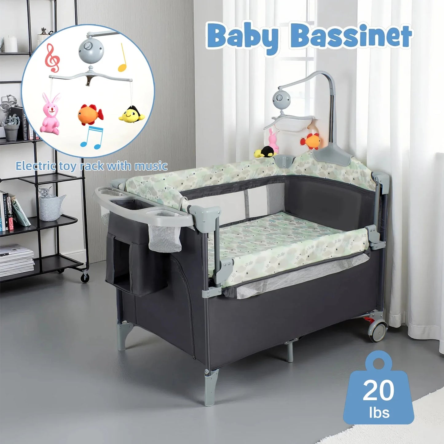 Pack And Playard With Bassinet Changing Table Lockable Wheels MusicBox