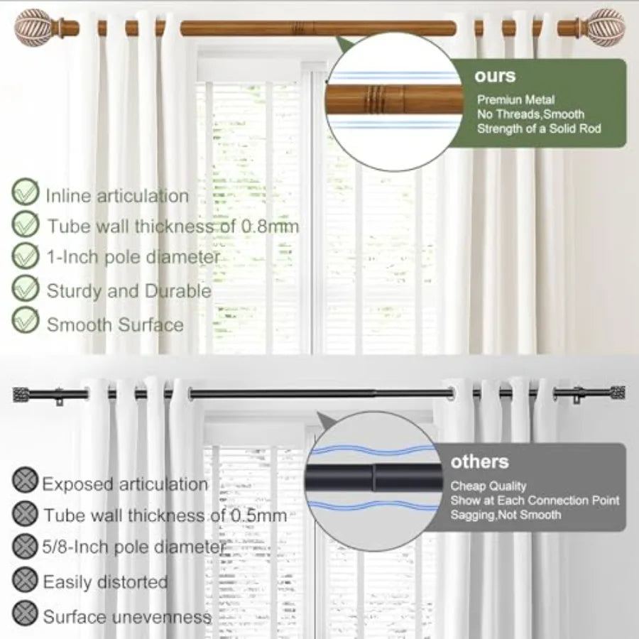 Wood Curtain Rods, Boho Adjustable, Imitation Wood Grain Leaf Design