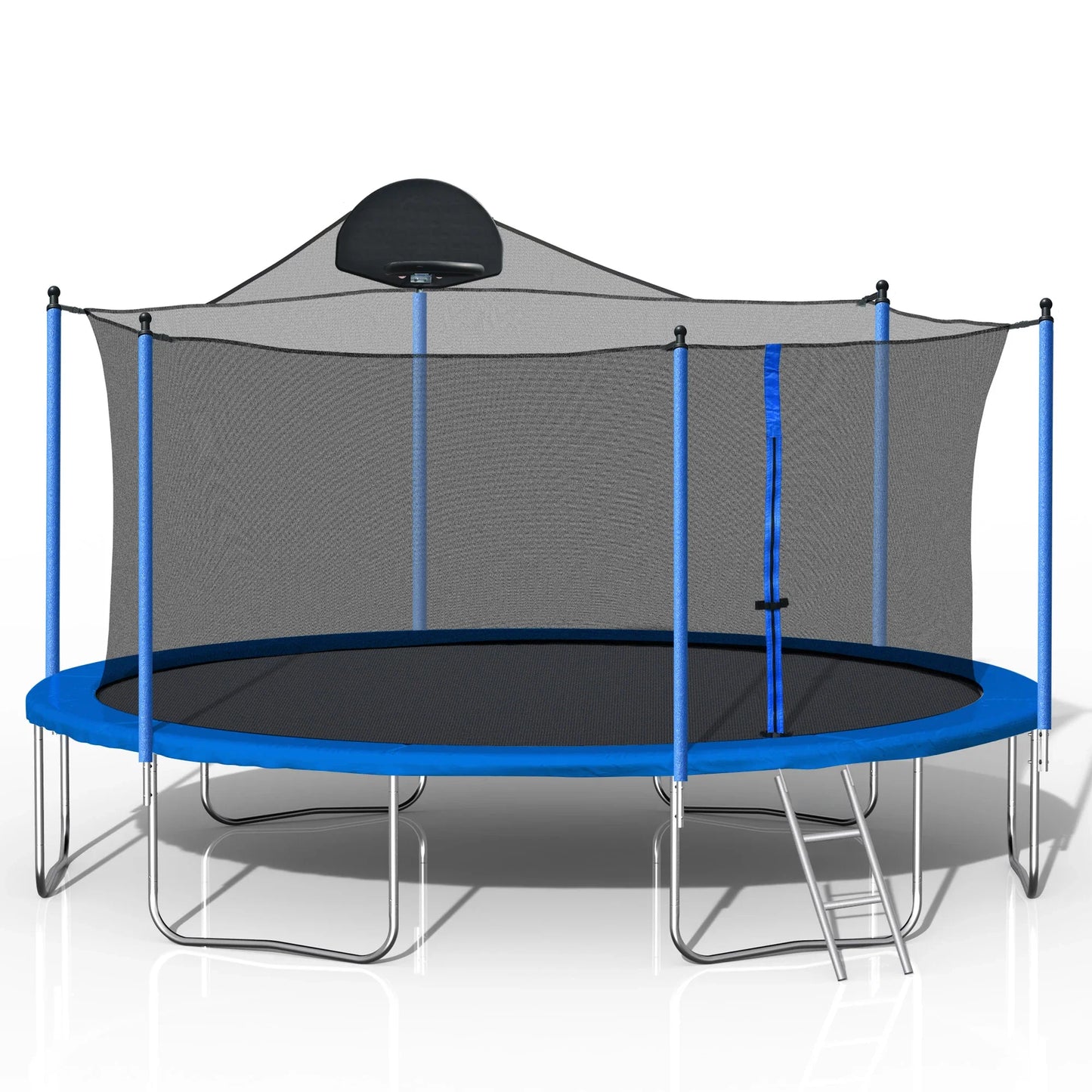 HiMISS Trampoline With Outdoor Enclosure Net Backboard And Ladder