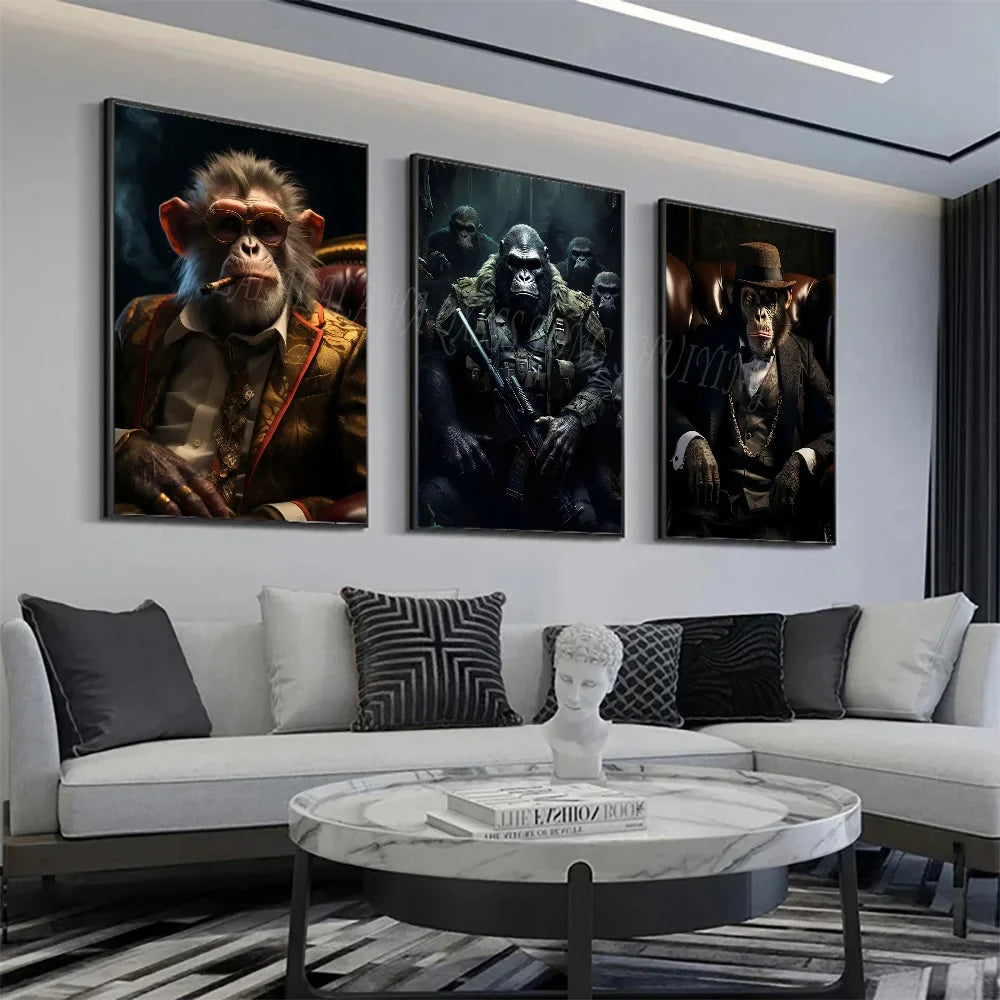 Funny Smoking Monkey Chimpanzee In Suit Gorilla Gangsters Poster HD Posters Home Room Bar Cafe Decor Art Wall Painting Picture