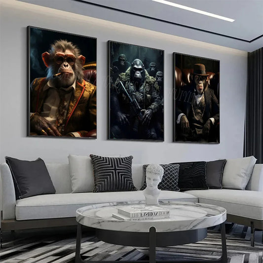 Funny Smoking Monkey Chimpanzee In Suit Gorilla Gangsters Poster HD Posters Home Room Bar Cafe Decor Art Wall Painting Picture