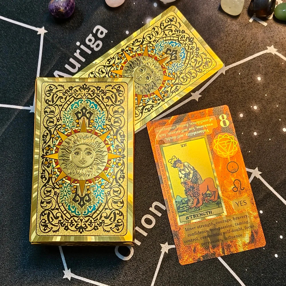 Terrific Gold Plastic Tarot Cards Marvellous Predictive Divination Board Games Waterproof Astrology Oracle Deck With Booklet