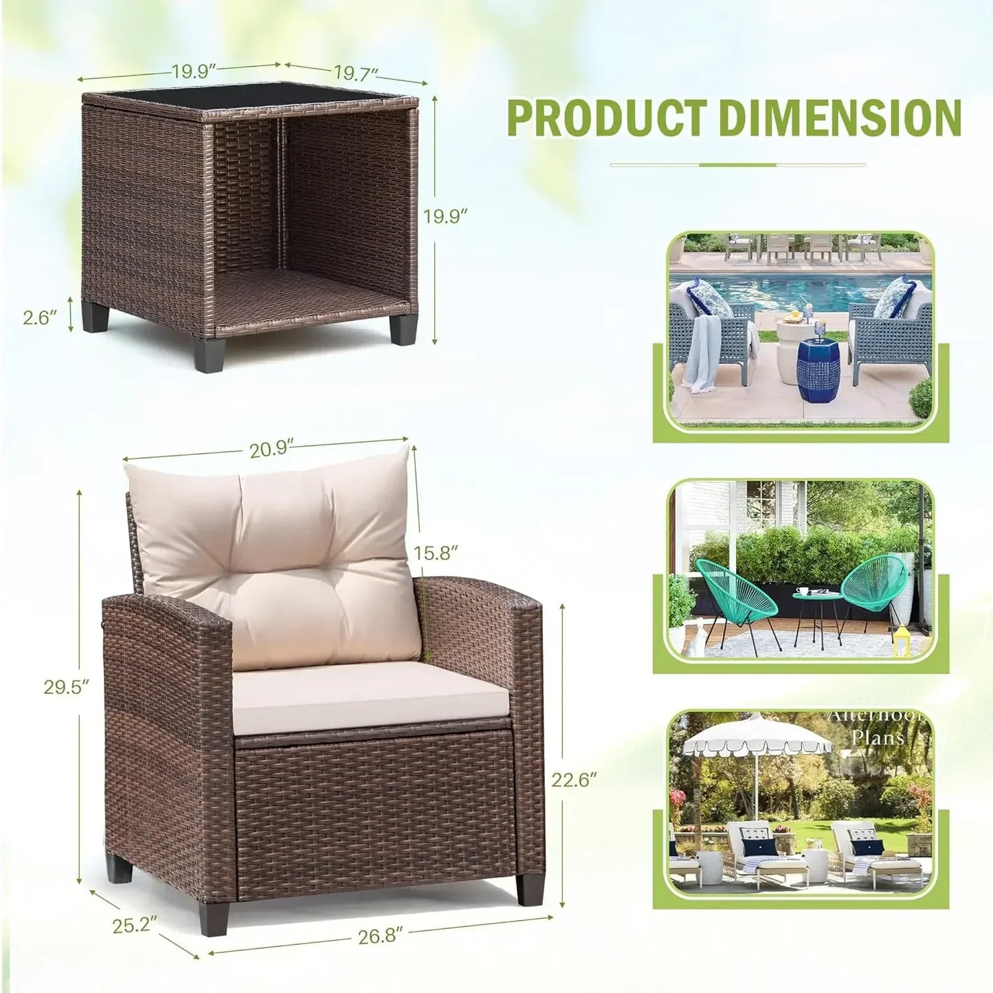 Rattan Wicker Patio Set 3 Pieces With Chairs And Table