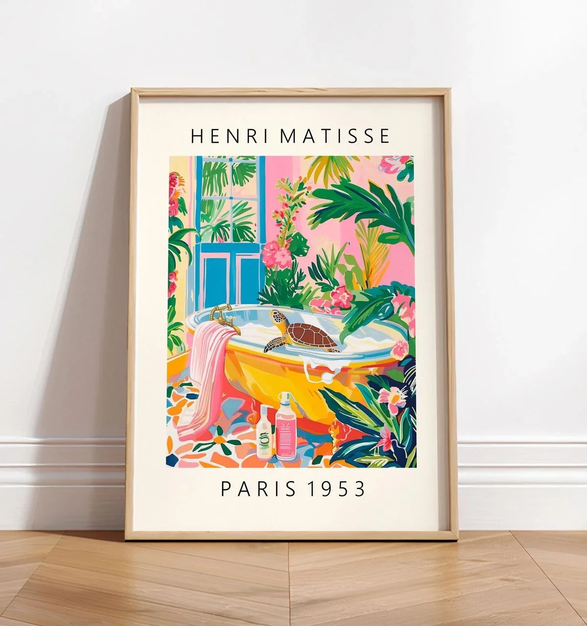 Black cat on toilet, Bathroom wall art, Matisse poster, Funny bathroom decor, Pink tropical decor