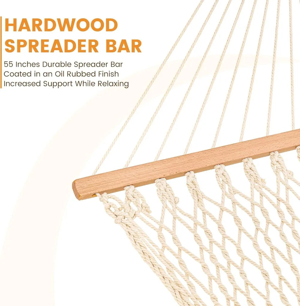 Outdoor Rope Hammock With Spreader Bar And Durable Straps
