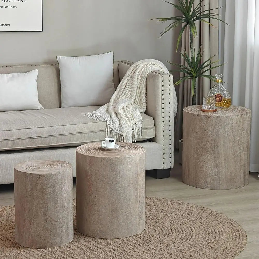 Round Nesting Wood Coffee Tables Set Of 3 Engineered Wood