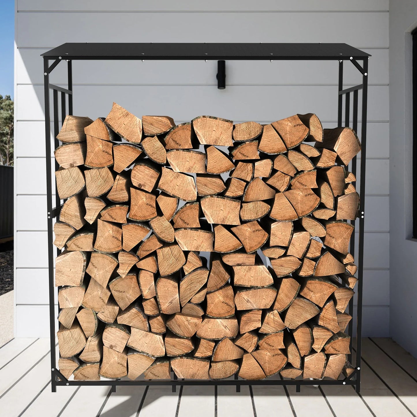Heavy Duty Tall Metal Firewood Rack With Top Cover Outdoor