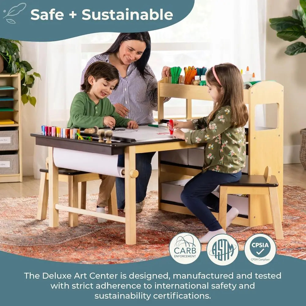Children's Art Table And Chairs Set With Storage Paper Roll
