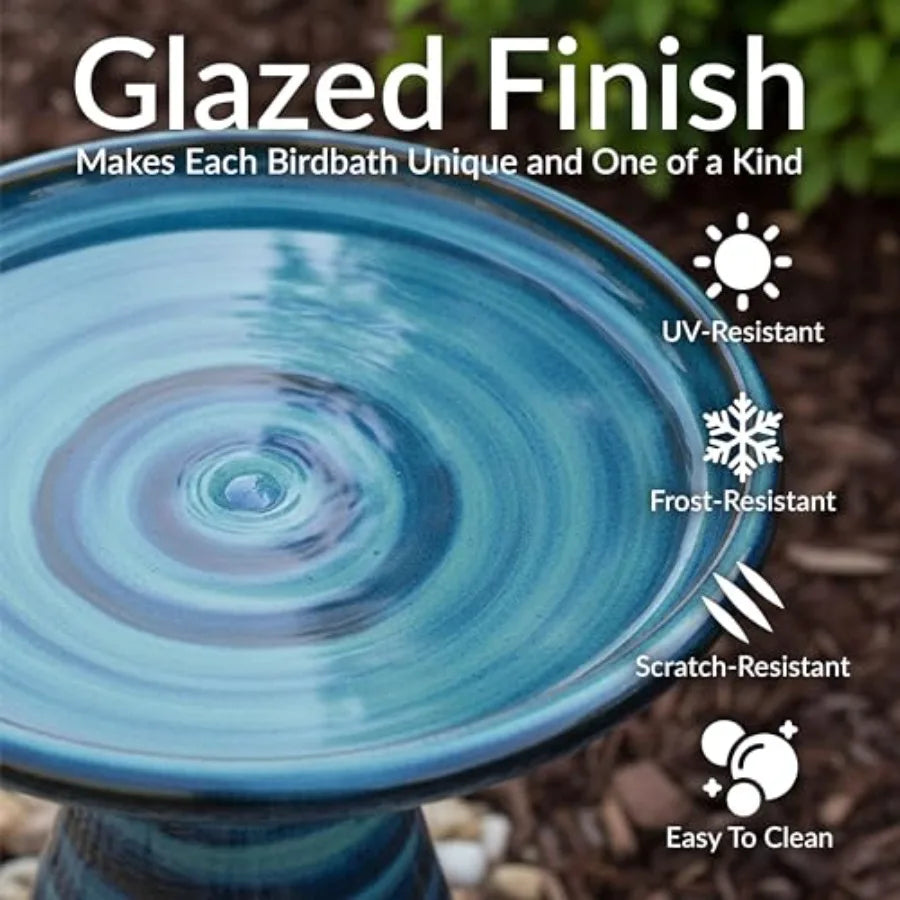 Ceramic Outdoor Bird Bath Hand Painted With UV Frost Resistance