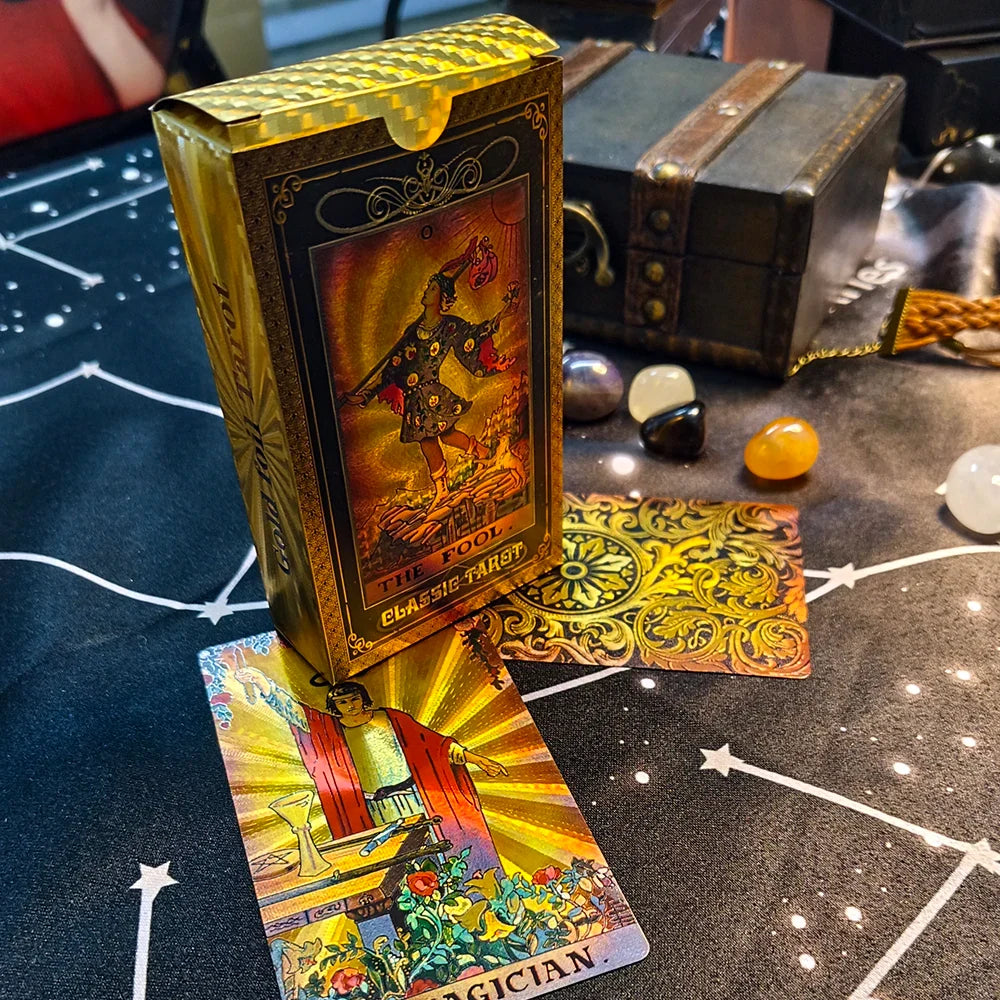 Creative Gold PET Tarot Cards Gorgeous Divinative Board Games Waterproof Astrological Oracle Deck With Guidebook