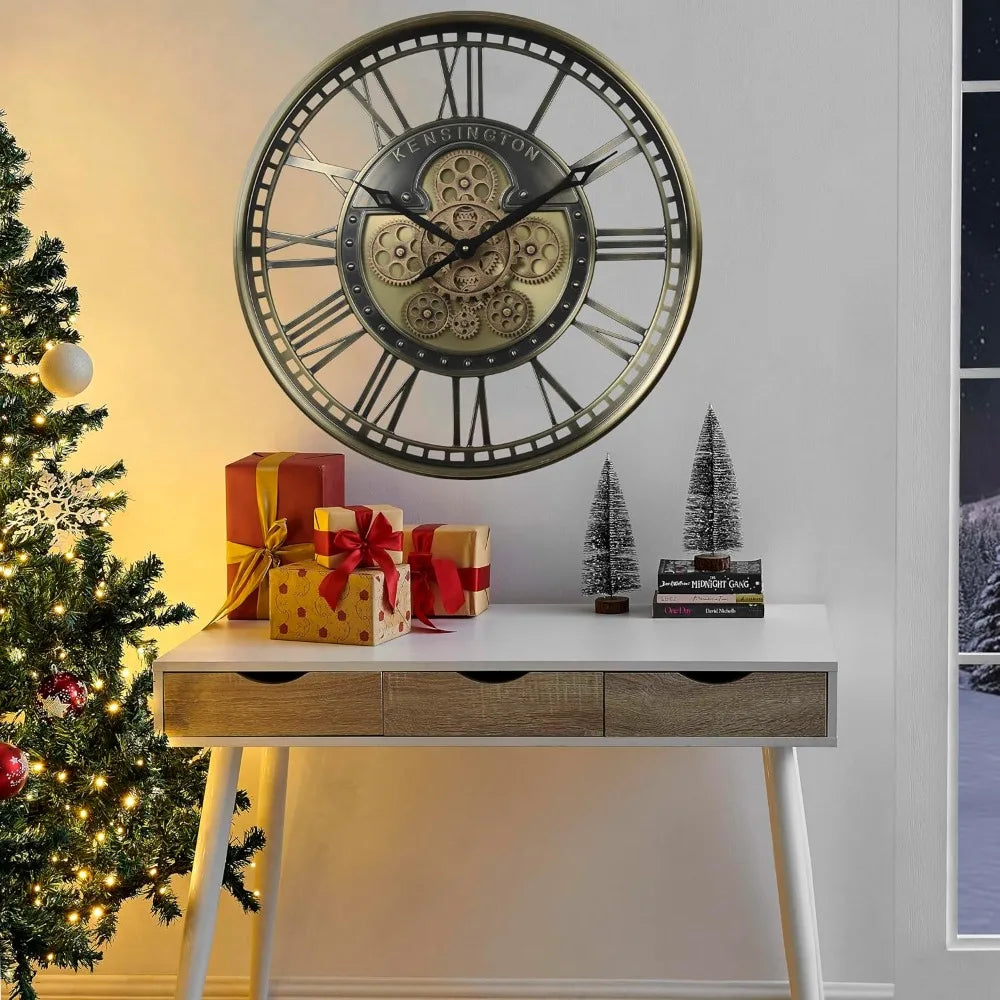 Moving Gears Wall Clock With Roman Numerals Modern Farmhouse Decor