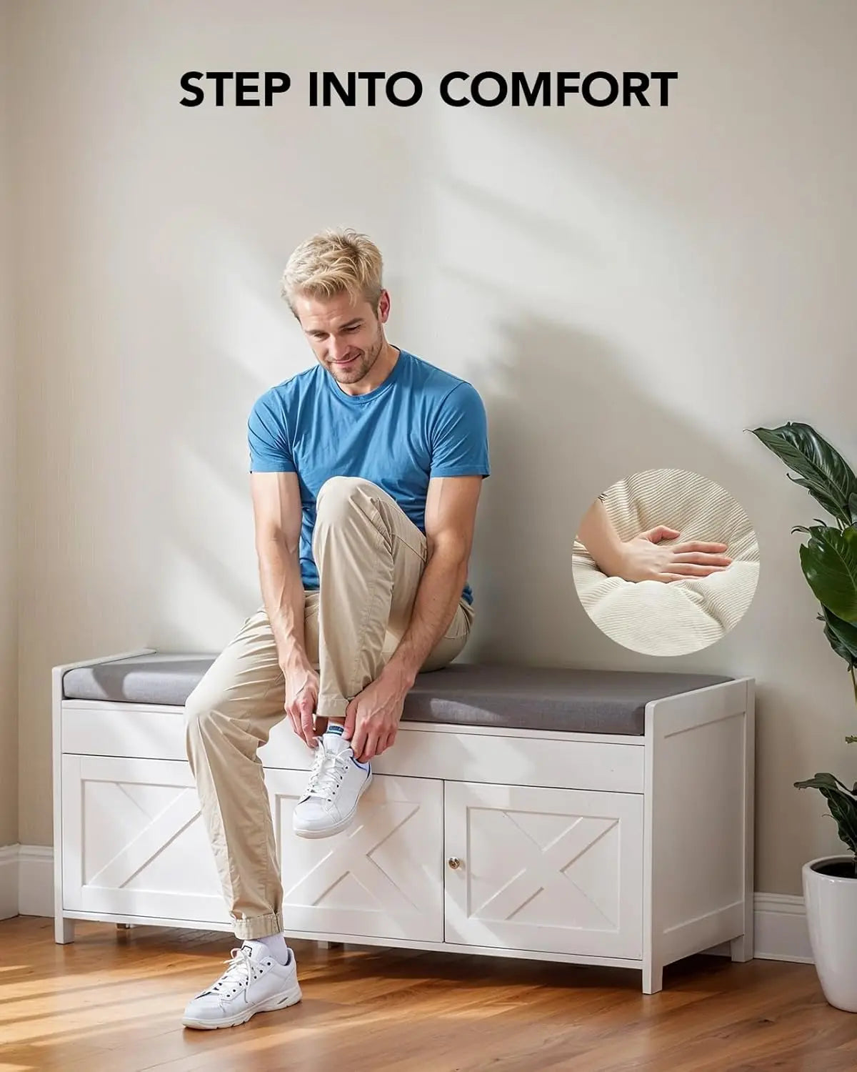 Shoe Storage Bench With Cushioned Seat And Lift Top