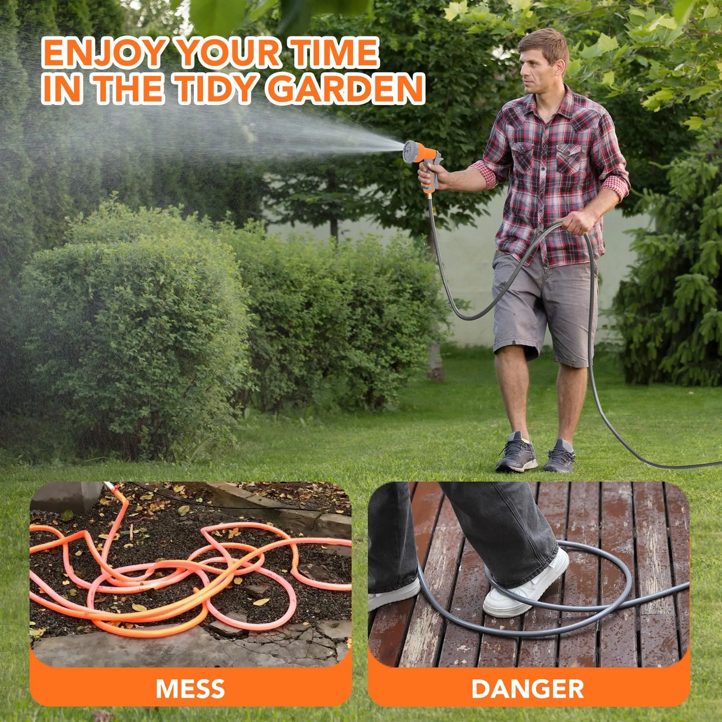 HiMISS Wall Mounted Retractable Garden Hose Reel Auto Rewind