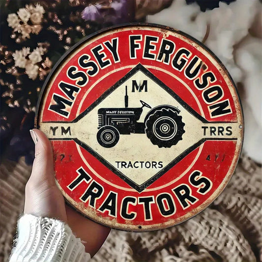 Vintage Rustic 1pc Round Metal Aluminum Sign | Massey Ferguson Tractor Tin Plaque Wall Art Decor | Retro, Multipurpose