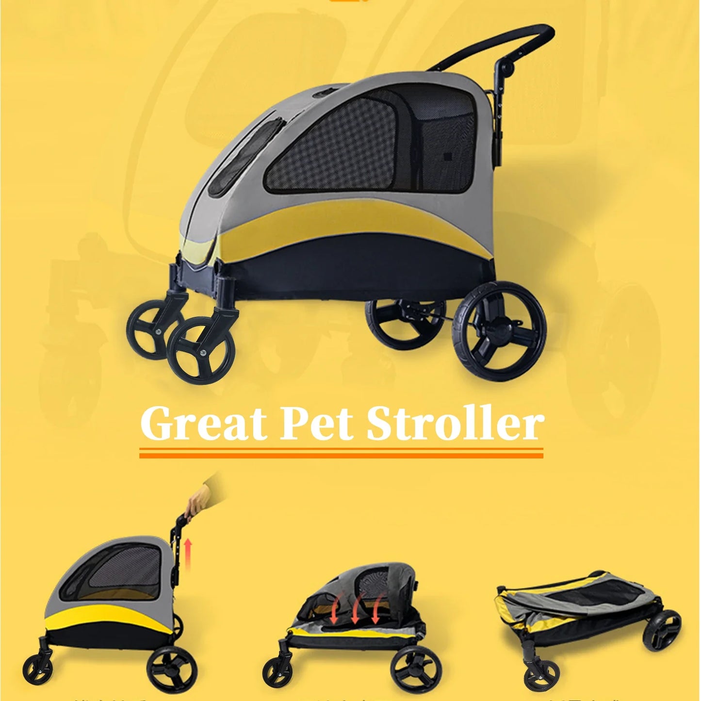 Portable Dog Stroller 4 Wheels Foldable Travel Carrier Outdoors