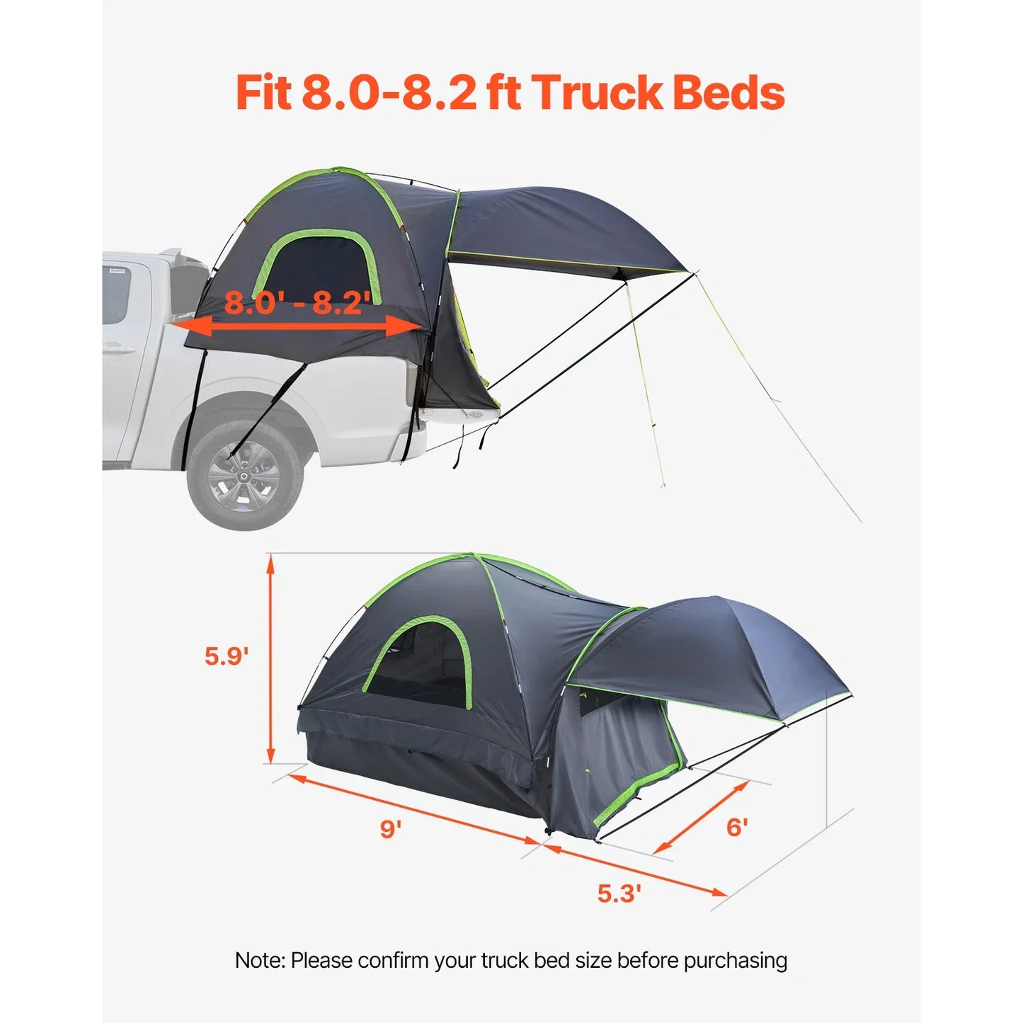SucceBuy Pickup Truck Bed Tent With Expandable Awning Waterproof PU2000