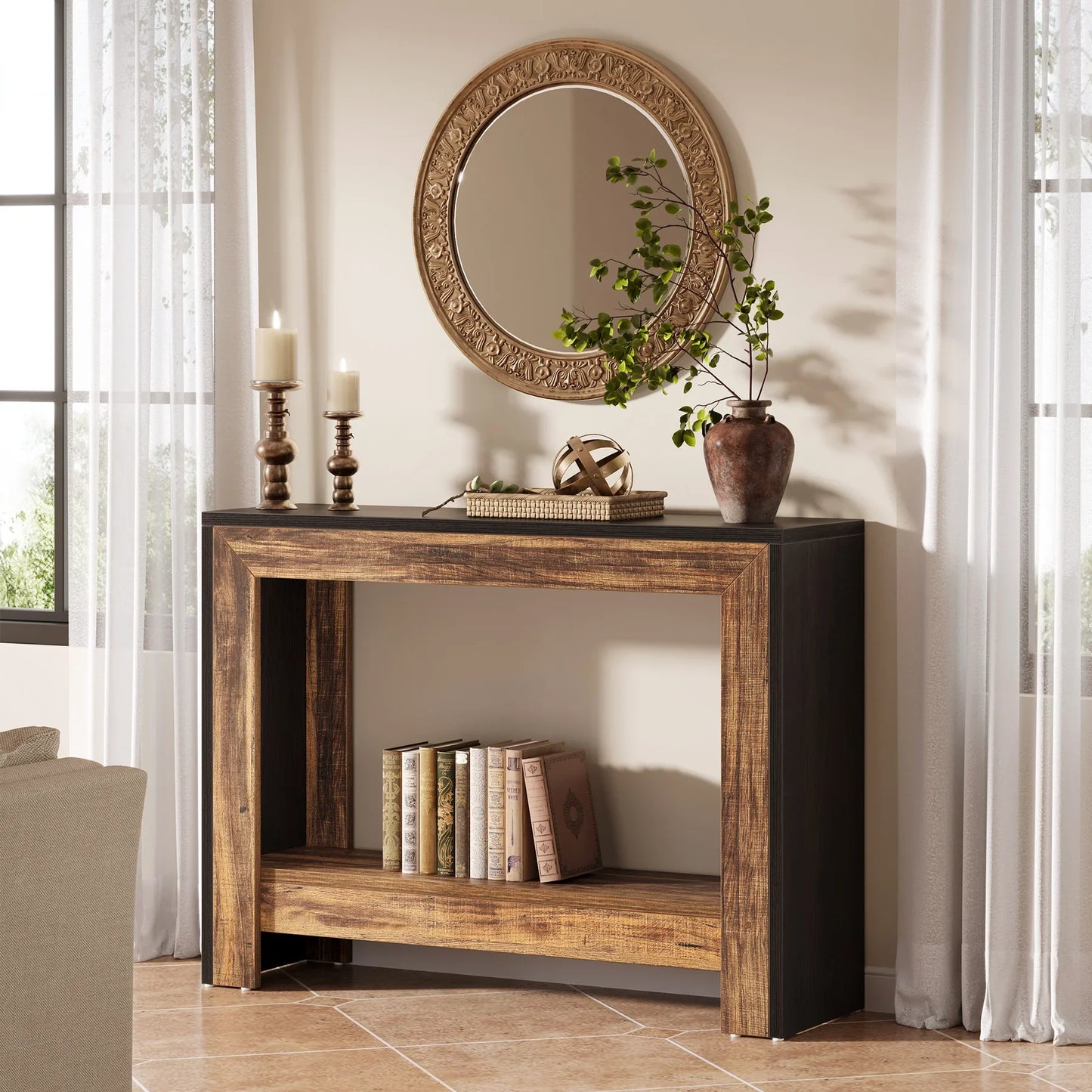 Tribesigns Rustic Wood Console Table With Storage Hallway Easy Assembly