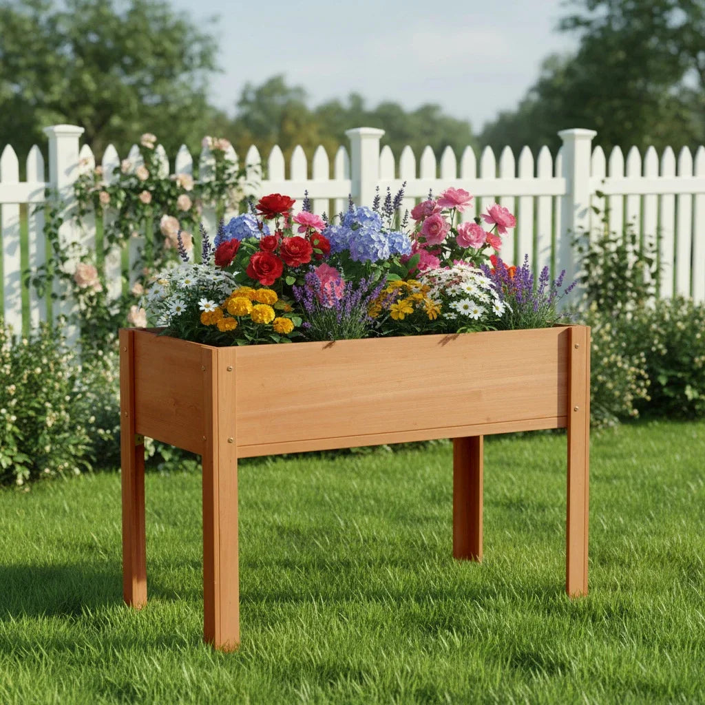 Solid Fir Wood Raised Garden Bed With Legs Outdoor Plants