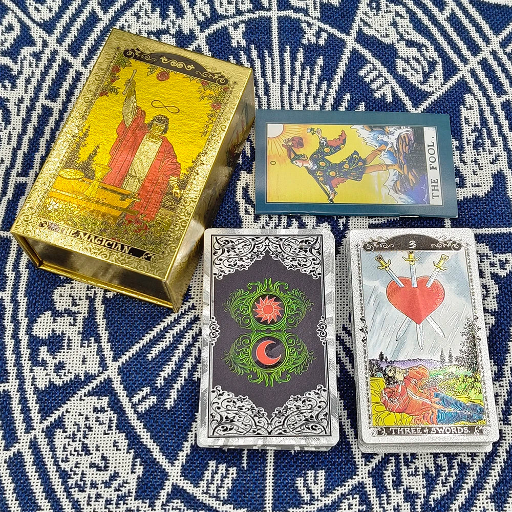 New Version Black Hot Stamping Gold foil Tarot Cards Plastic Rider Oracle Deck For Beginners And Collectors