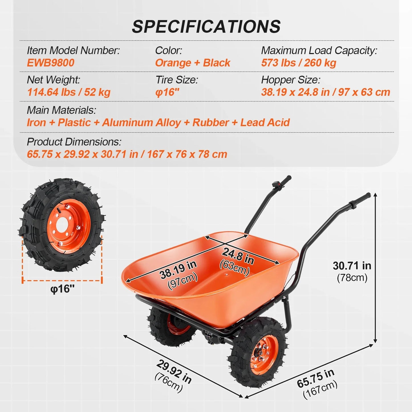 SucceBuy 500W Electric Wheelbarrow Cart For Garden Utility Dump Cart