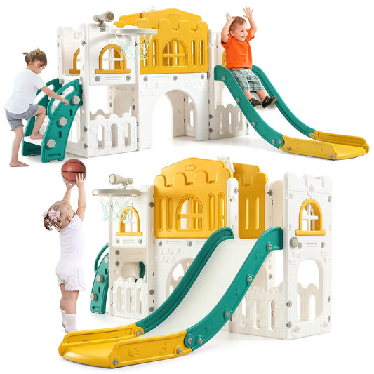 Toddler Indoor Slide Playset 8 In 1 With Basketball Hoop